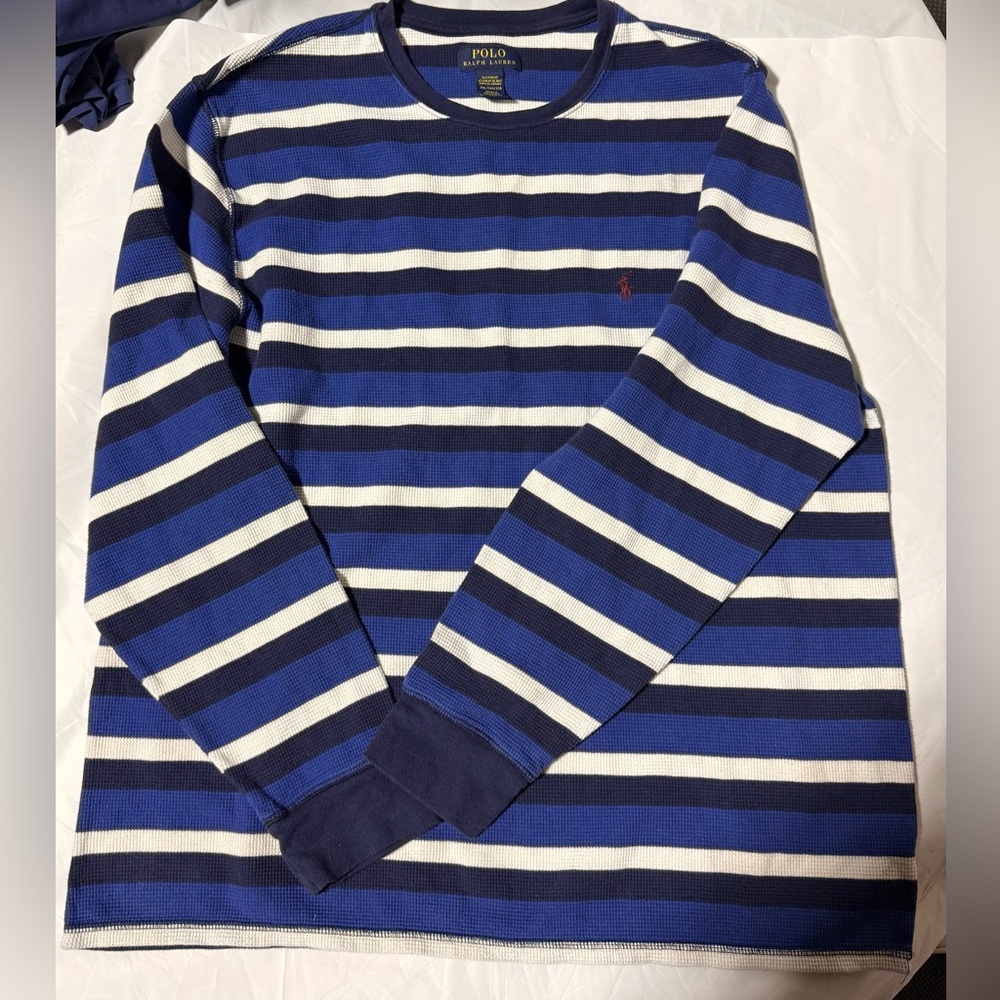 Polo Ralph Lauren Men's blue & white Striped Waffle-Knit Pajama shirt 2XL